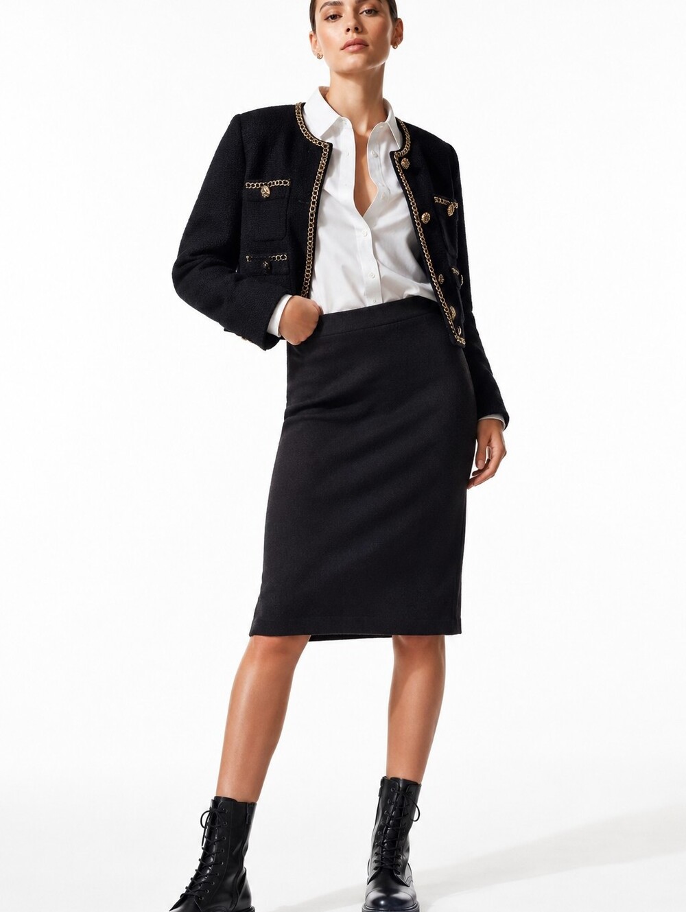 Designer Classic Black Pencil Skirt - Elastic Waist - Women's Workwear